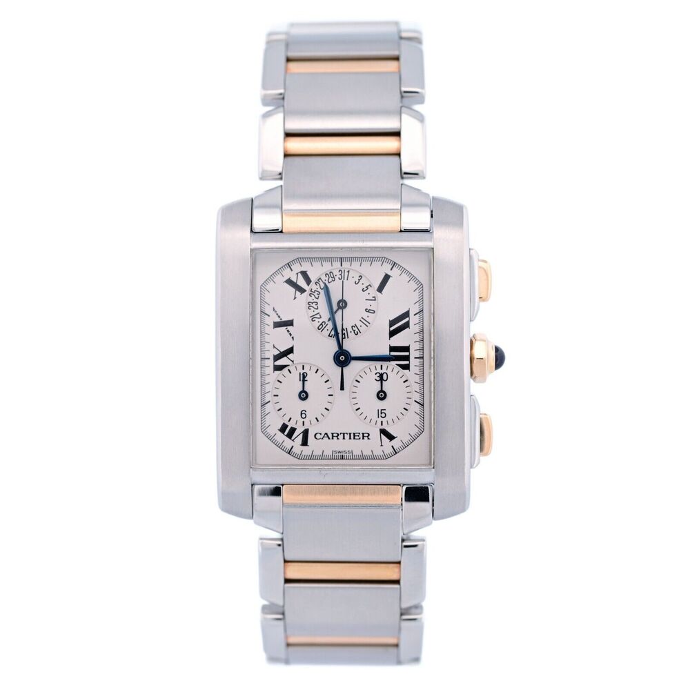 Cartier Tank Francaise Chronoflex 2303 White 18k Gold & Steel Watch - Serviced